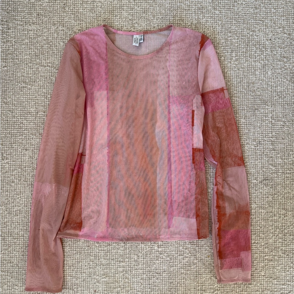 & Other Stories Colorblock Mesh Long Sleeve Top